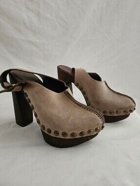Charles David Taupe Studded Leather Clog Heels